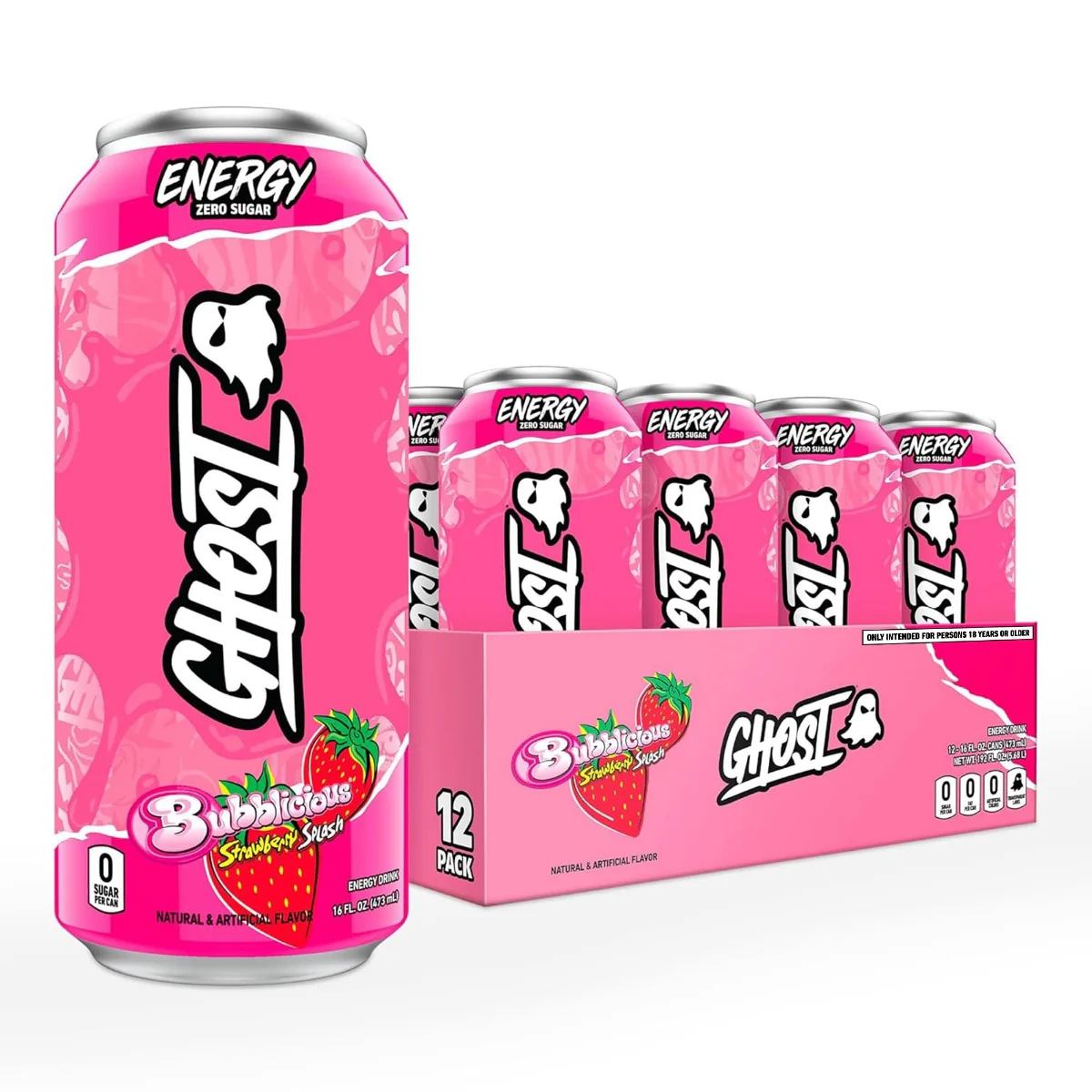 Ghost Bubblicious Strawberry Splash Energy Drink Case of 12 (12 x 473ml)
