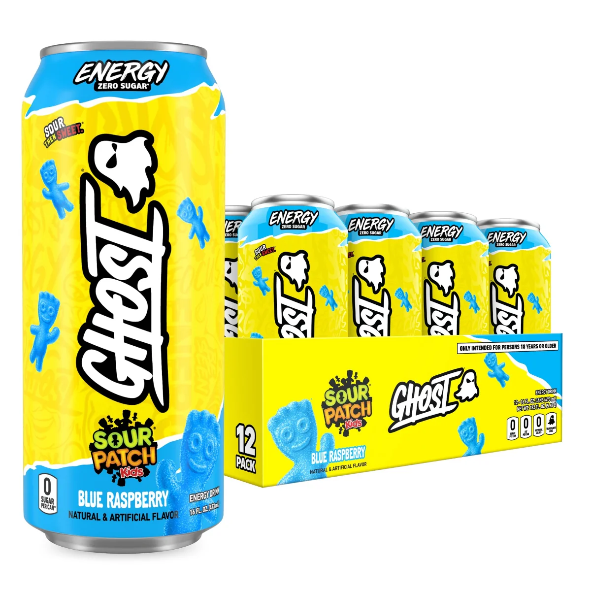 Ghost Sour Patch Kids Blue Raspberry Energy Drink Case of 12 (12 x 473ml)