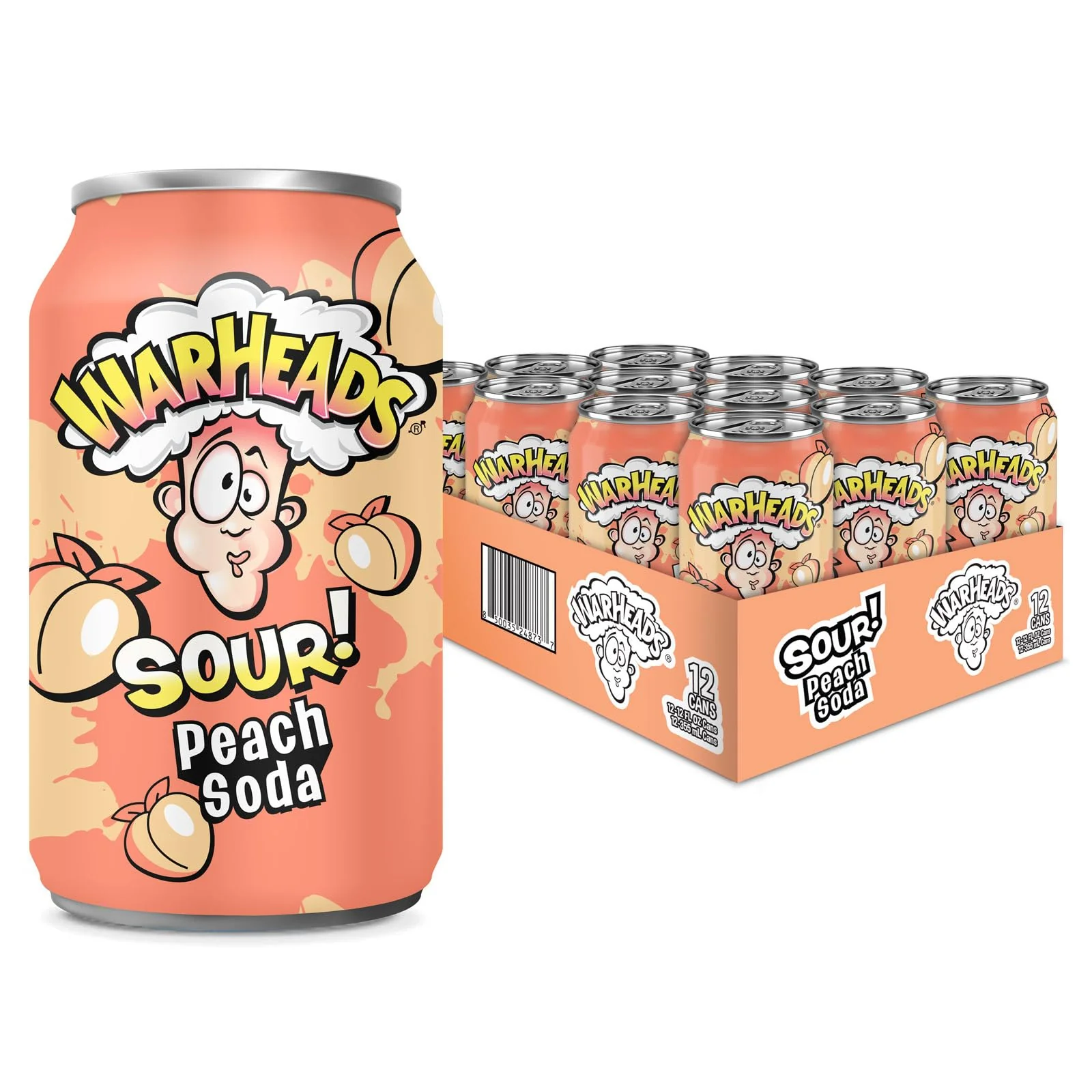 Warheads SOUR! Peach Soda (355ml) Case of 12 (355ml x12)